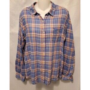 Anthropologie Trovata Birds Of Paradise Sz L Plaid Button Front Lightweight